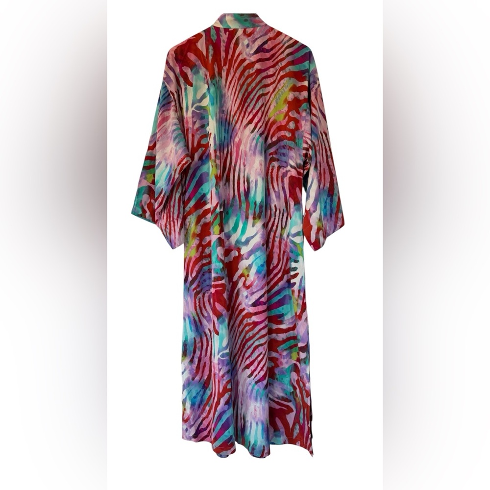 Natori Multicolor Zebra-Print Silk Robe - Picture 2 of 5